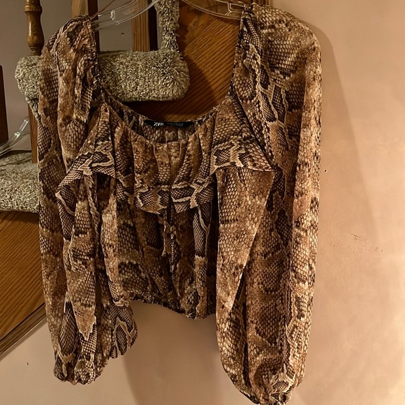 Zara long sleeve crop top with rattlesnake print and scoop neckline. Size XS - Picture 1 of 7